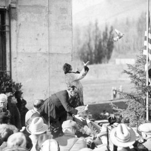 Centennial Celebration 42 Centennial Celebration at Maryhill Museum of Art - still image from film footage of Queen Marie releasing pigeons at 1926 dedication